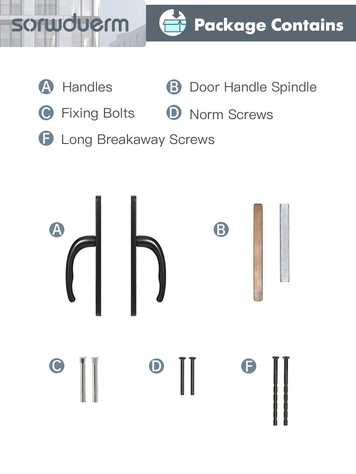 SORWDUERM Black Door Handles Set 92mm PZ Centres 210mm Screw Hole Distance 240mm Backplate Length Replacement Door Lever for UPVC Composite Timber Door Stainless Steels - Image 3