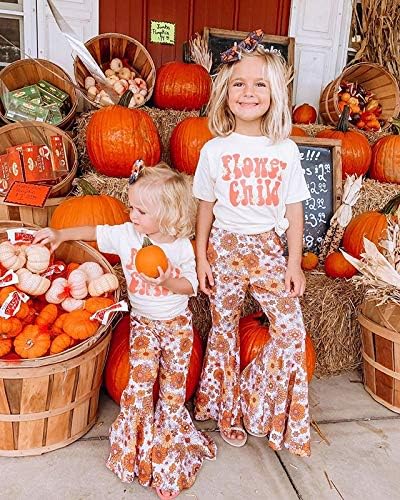 YOKJZJD Toddler Baby Girl Letter Short Sleeve T-Shirt Tops Floral Flared Bell-Bottom Pants Leggings Kids Summer Outfits Set - Image 2