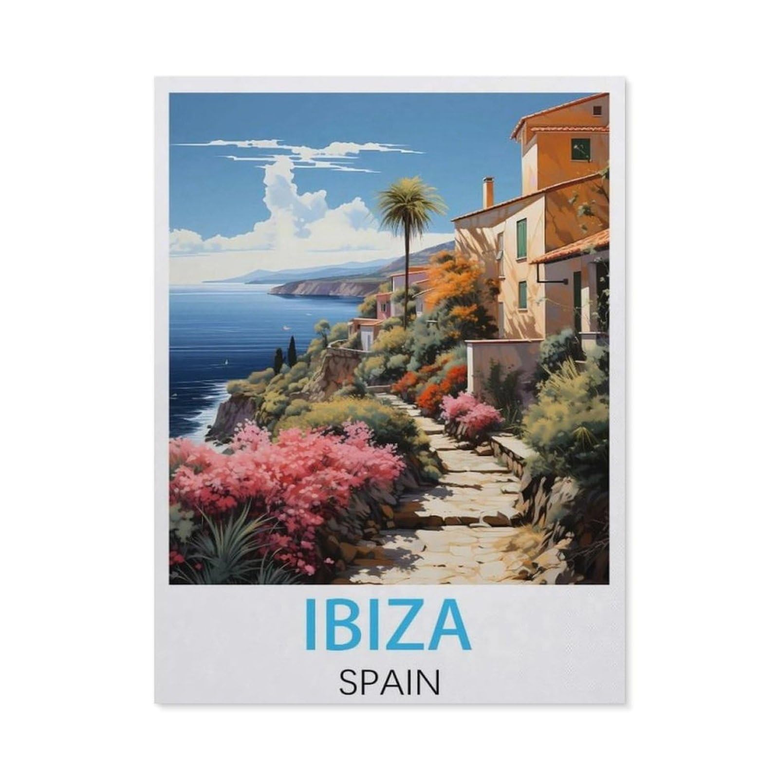 BEAYODKP DIY 5D Diamond Painting，Ibiza Spain Vintage Travel Poster，Round Diamond, Used for Room Decoration（50 x 60 cm/19.68 x 23.62 inches）-BY79