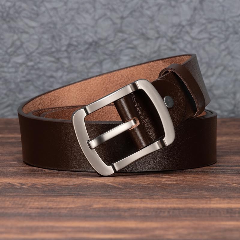 Genuine Leather Belt for Men, Classic Brown, Silver Buckle2