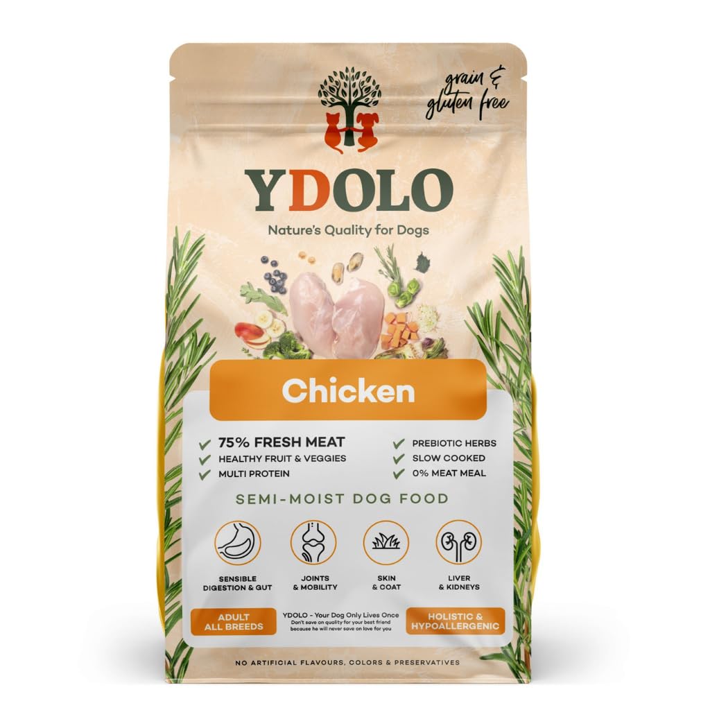 YDOLO Healthy & Pure Chicken Complete Cold-Pressed Dry Dog Food | Grain-Free | Suitable for All Breeds | Made Ingredients | Made with Fresh Chicken (10kg)