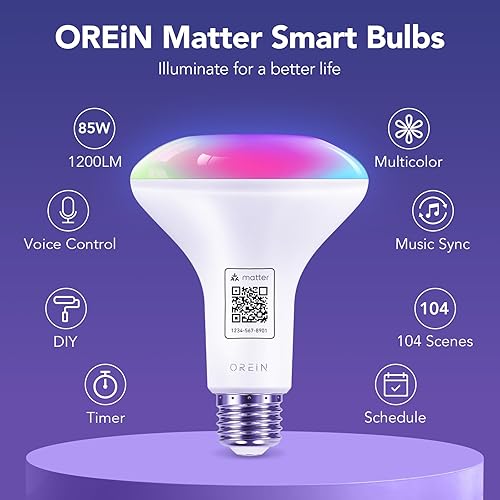 Miniatura 2 de OREiN Matter - Bombilla inteligente BR30 de 1200 lúmenes, funciona con Alexa, Apple Home, Google Home, SmartThings, bombillas que cambian de color