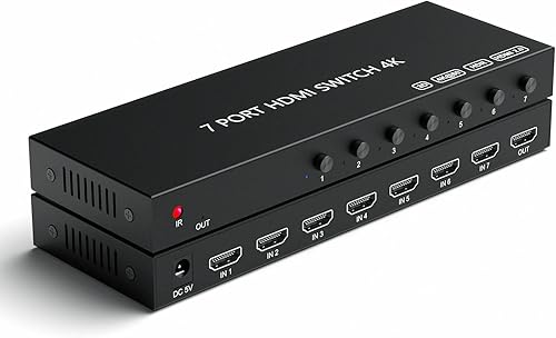Interruptor HDMI de 7 puertos 4K 60Hz, conmutador HDMI 7 en 1 salida HDCP 2.0 HDMI2.0 Hub compatible con 3D compatible con Nintendo SwitchSwitch