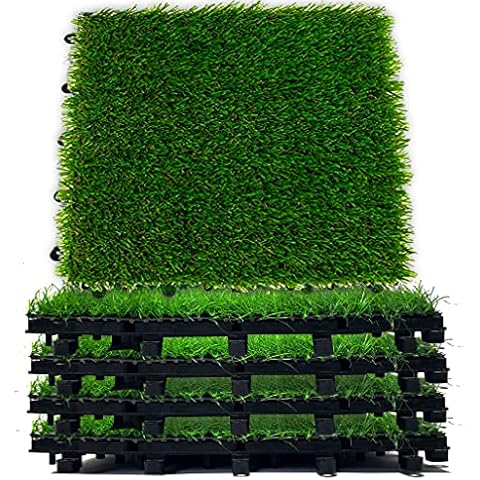 Interlocking Grass Deck Tiles 8 Pack - 12 x 12 Turf Tiles | Snap On Tile Flooring - Fake Grass Tiles, Artificial Grass Floor | Rubber Tiles, Outdoor Tile for Patio Table, Grass Balcony Décor Cover