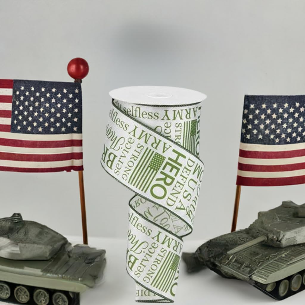 Craig Bachman 2.5" Army on Satin Wired Edge Ribbon 10 Yards Support Our Heroes Patriotic American Flag Dog Tags Pattern for Wreath Making Military Tributes and DIY Crafts image 5