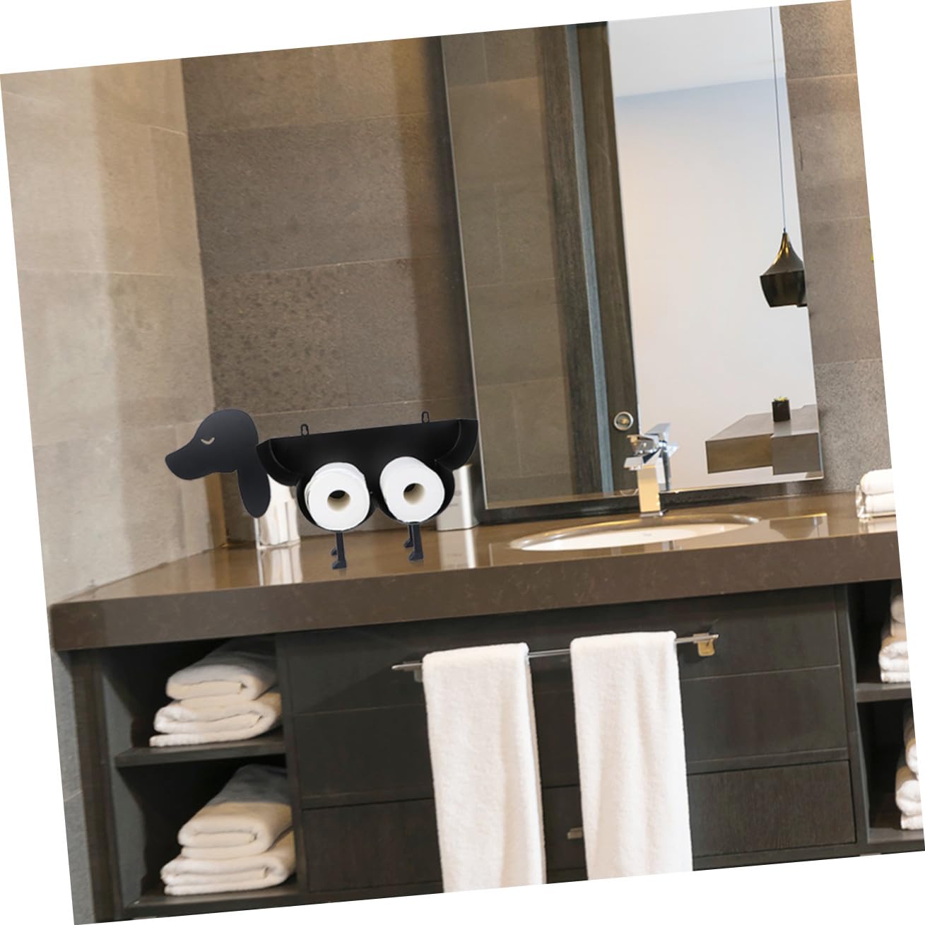 Portarrollos Base Estable de Papel Higiénico Vertical de Hierro Negro, Diseño de Perro y Espacio para Varios Rollos, Adecuado para Club y Restaurante