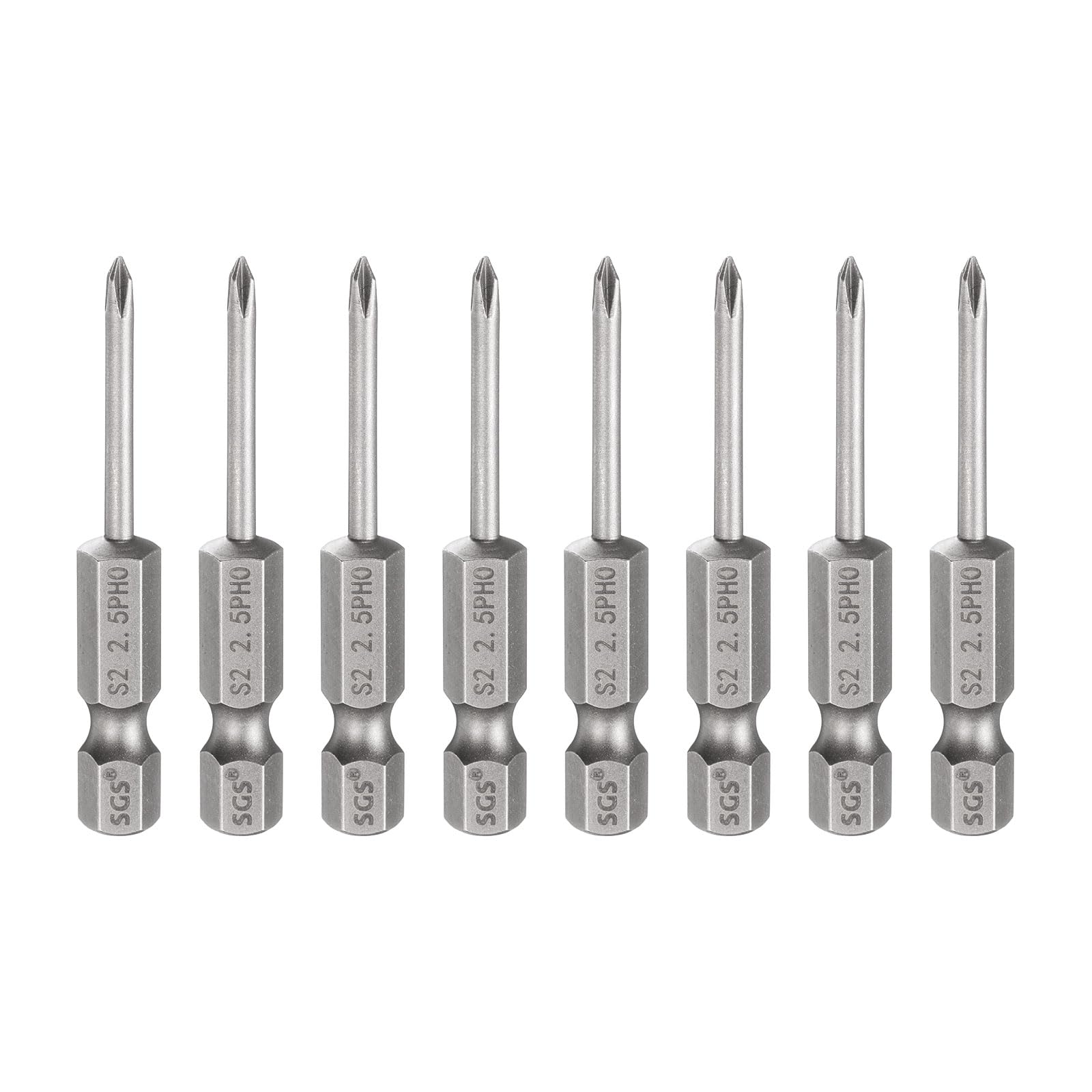 sourcing map 8pcs #00 Phillips Screwdriver Bit PH00 1/4" Hex Shank 2" (50mm) Long 2.5mm Rod Magnetic Cross Head Drill Bits S2 Steel Industrial Screw Driver for Electric Power Tools, Gray