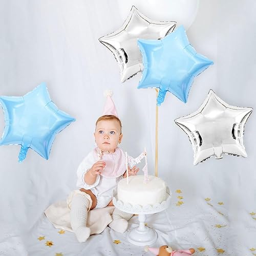 Miniatura 5 de 20 globos de papel de aluminio de estrella azul plateado, globos de Mylar de estrella plateada y azul claro de 18 pulgadas para baby shower, boda,
