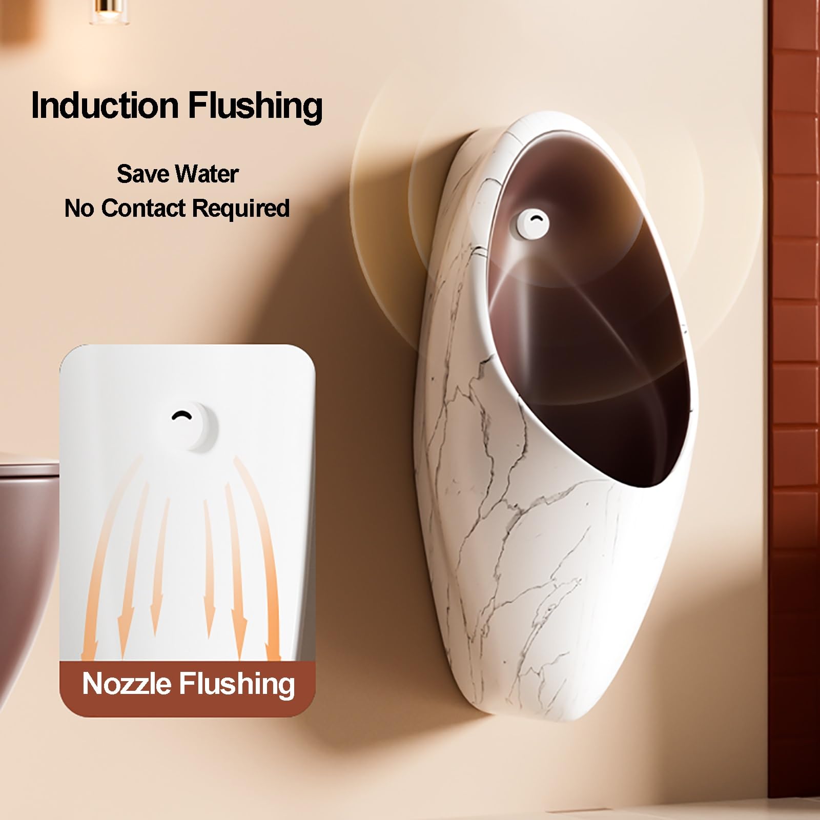 Orinatoio a Parete con Sensore Intelligente, Urinatoio Uomo in Ceramica per Bagno, Toilette Pubbliche, Hotel, Karaoke, Club di Lusso(Black)