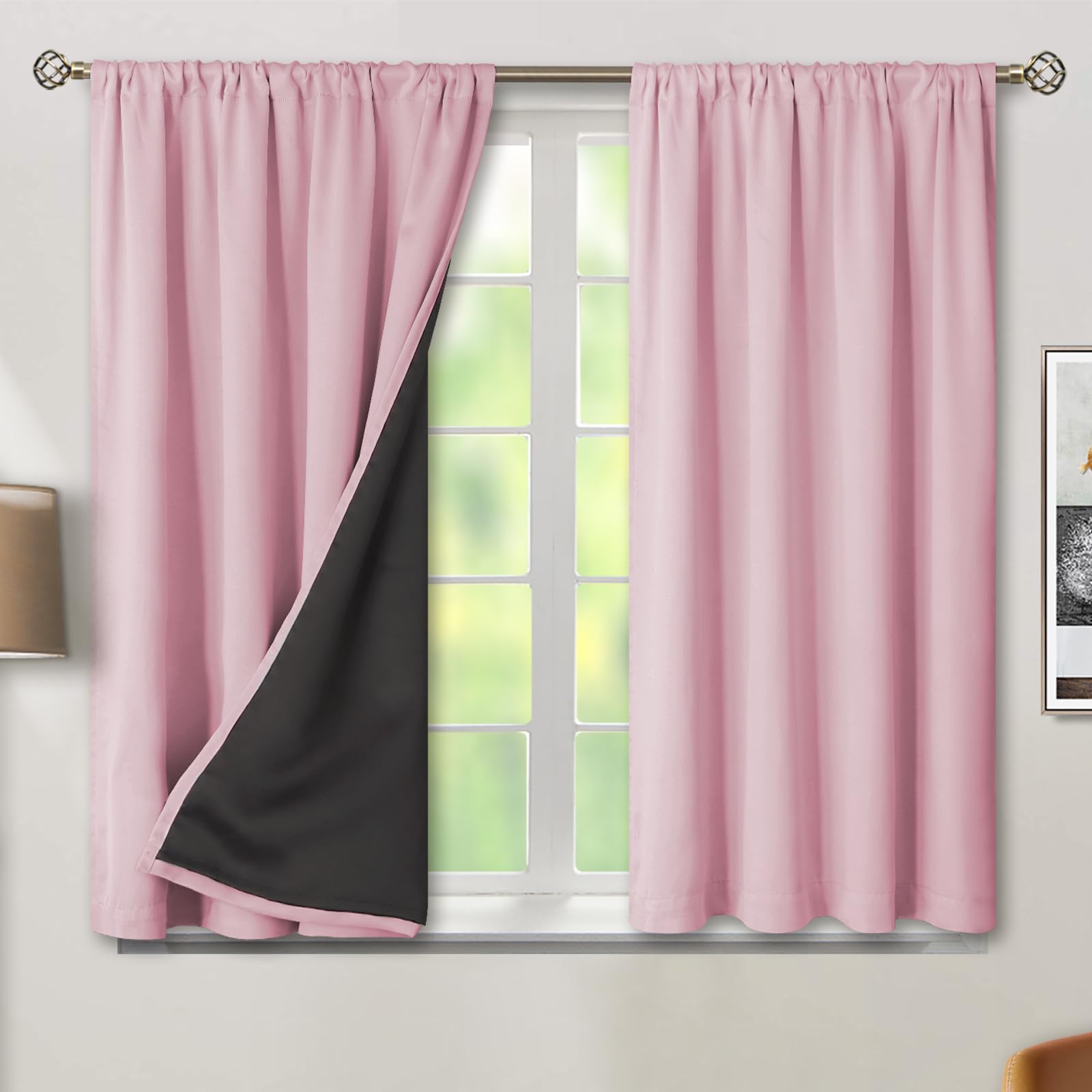 BGment Pink Short Blackout Curtains for Nursery 2 Panels Set, Kids Curtains Thermal Insulated and Noise Canceling Full Black Out Girls Baby Room 45