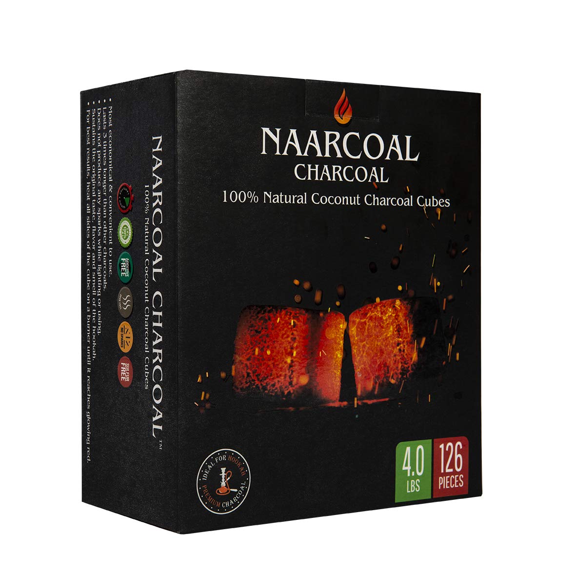 Naar Coal 100 Natural Coconut Hookah Charcoal Cubes, Shisha Coals 1.75