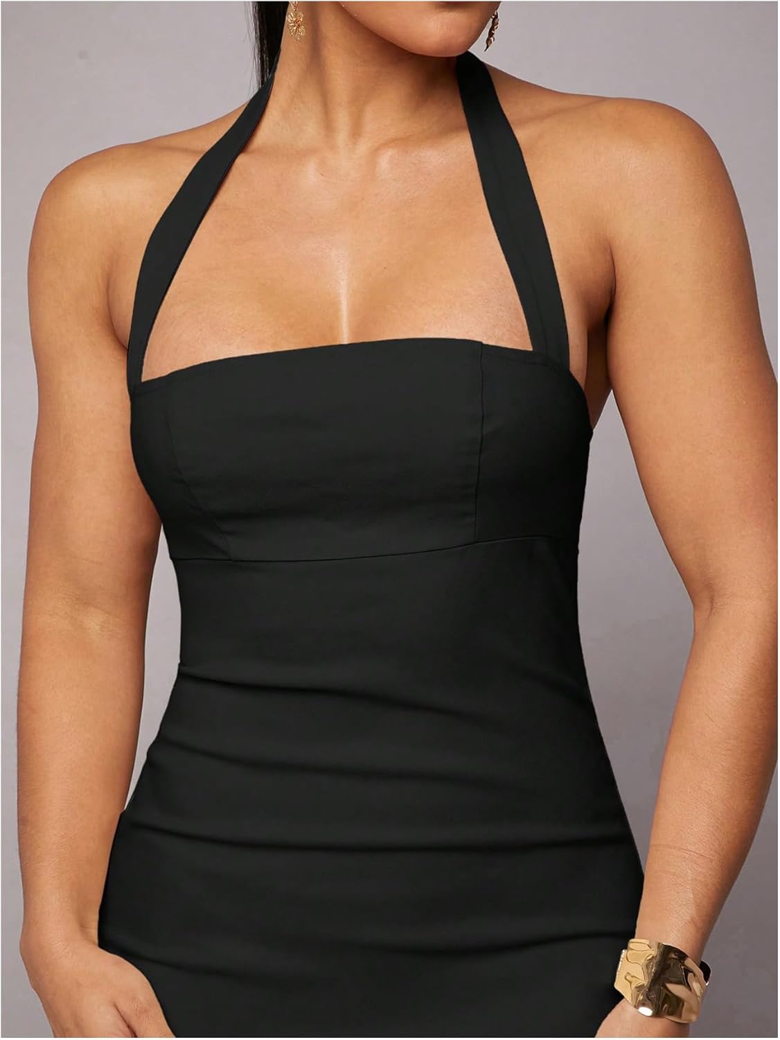 OYOANGLE Women's Sleeveless Halter Bodycon Long Dress Open Back Slit Hem Party Wedding Guest Dresses - Image 4