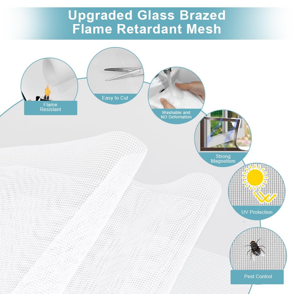 Flintronic Mosquitera magnética para ventanas, Mosquitera para ventanas de fijación con Imán incorporado, recortable individualmente hasta 130 x 150 cm, sin taladrar ni atornillar [Blanco]