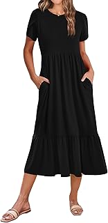 Women Summer Midi A Line Dress Short Sleeve Casual Flowy Tiered Beach Long Sundress with Pockets 2025 Vacation Travel - Buy now