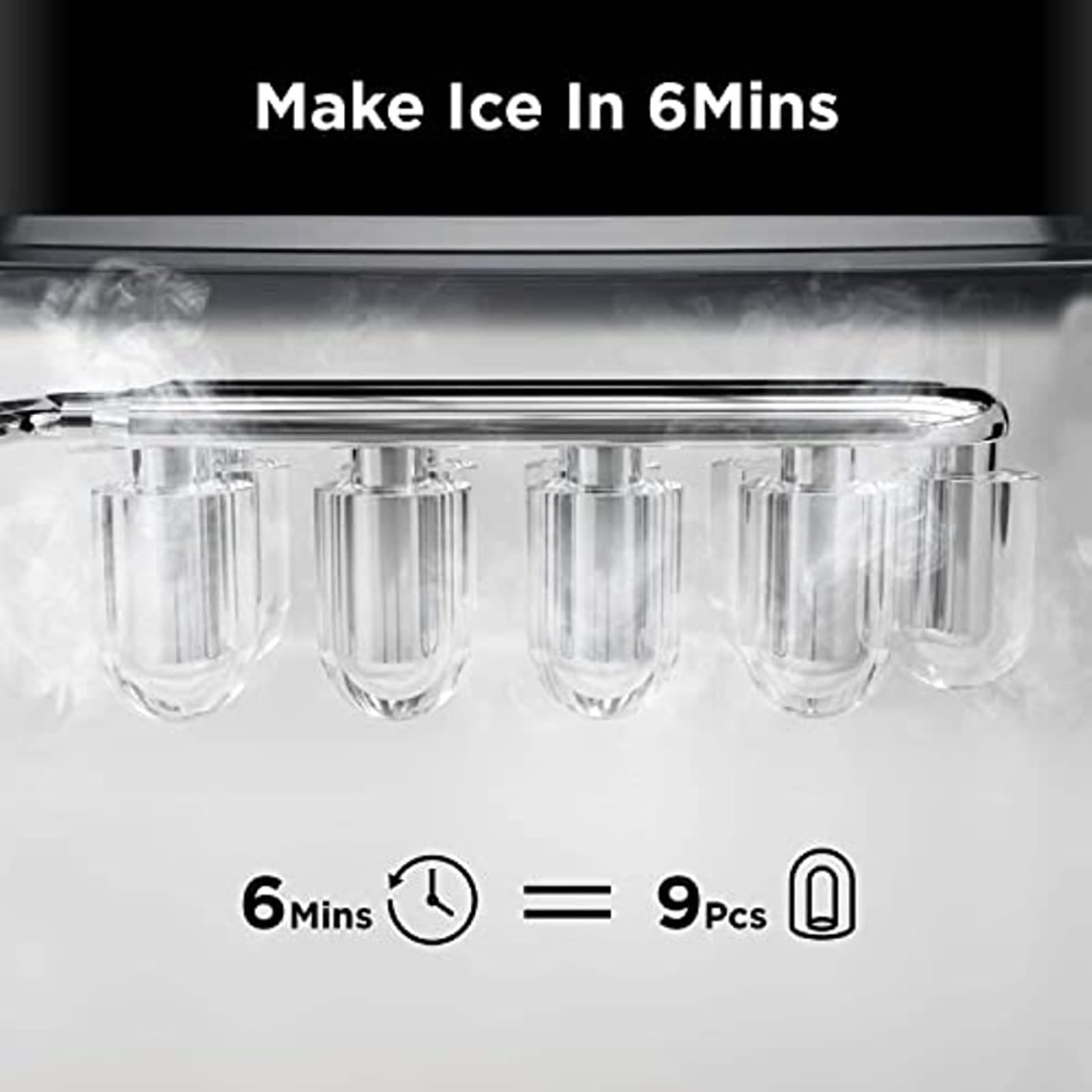 Maquina de Hacer Hielo Máquinas for Hacer Hielo Encimera 9 Cubos Listos en 6 Minutos 26 Libras en 24 Horas Máquina de Hielo autolimpiable con Cuchara for Hielo y Canasta Maquina Cubitos