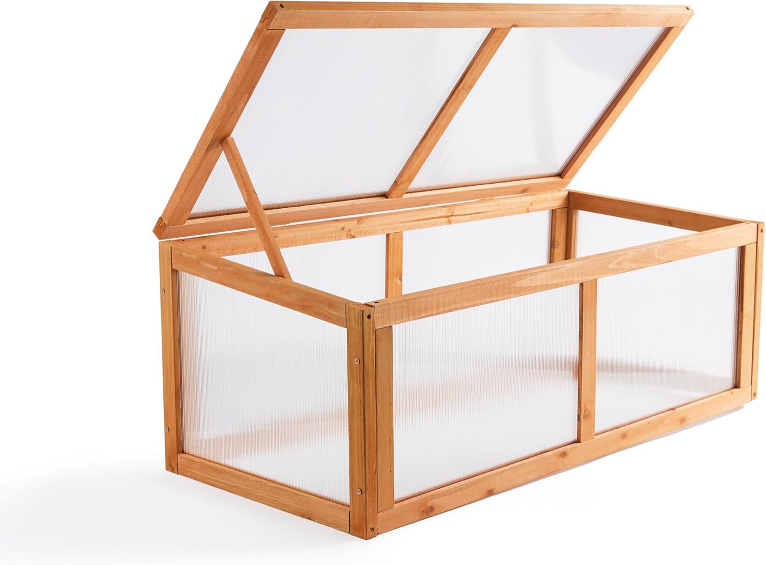 Wooden Garden Cold Frame Mini Greenhouse with Polycarbonate Panels – Outdoor Raised Bed Plant Protector for Seedlings, Herbs, Vegetables & Young Plants – Hinged Lid Grow House