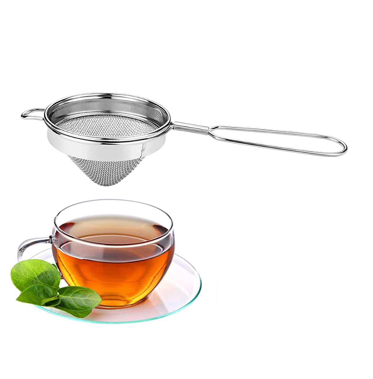 Indian Crafts idea Tea Strainer with Drip, Stainless Steel Long Handled