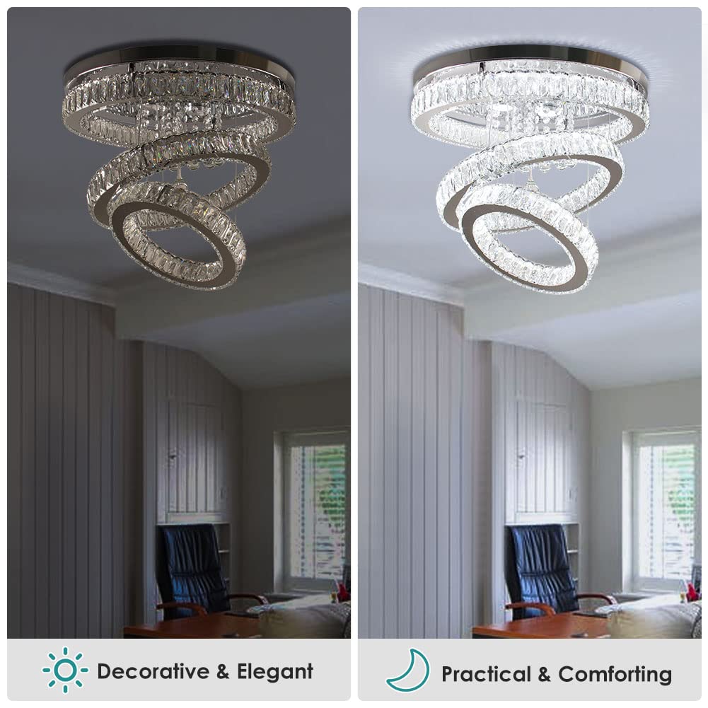 Plafonnier LED Carré Cristal Moderne Blanc Froid – Lustre Plafond Chambre Cuisine Salon 25 Cm