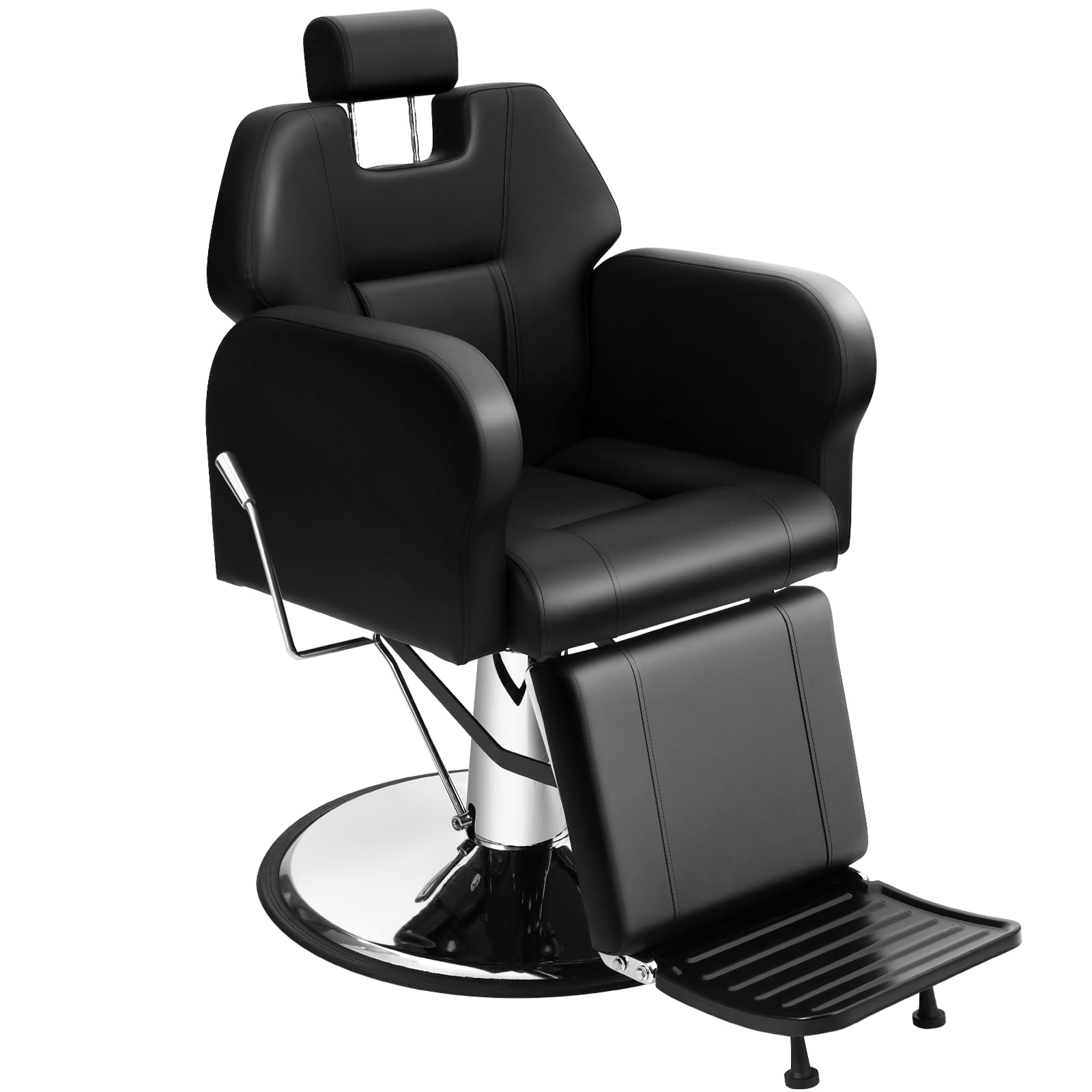 Professional Barber Chair for Barbershop, Reclining Salon Hairdresser Chair for Hair Stylist for Home, Heavy Duty Hydraulic 360 ° Swivel Beauty Salon Styling Tattoo Shampoo Equipment, Black