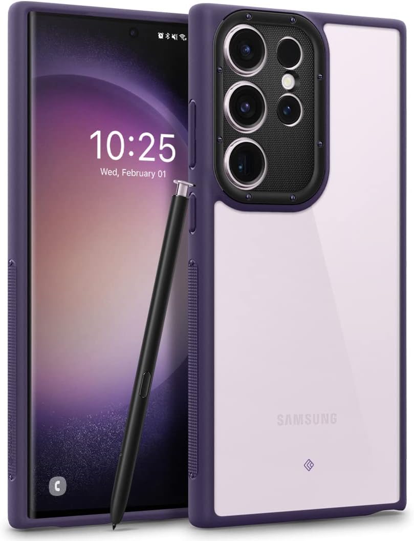 Caseology Skyfall Clear Case Compatible with Samsung Galaxy S23 Ultra Case 5G [ Ultra-Clear Anti-Yellowing ] Military Grade Drop Tested (2023) - Matte Black