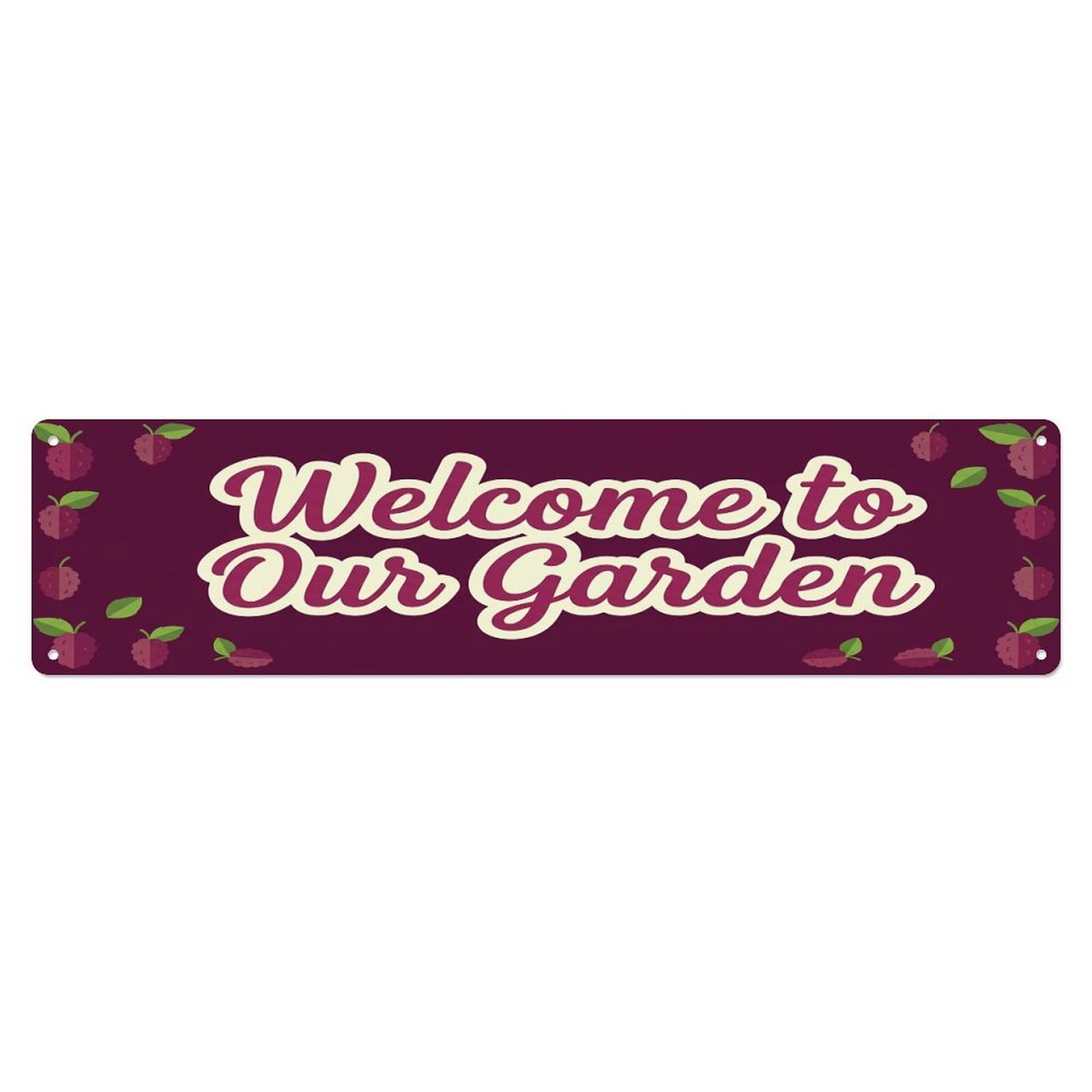 Vintage Welcome to Our Garden Mulberry Metal Tin Sign