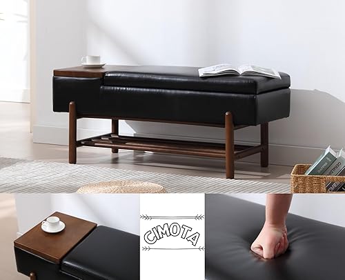 Miniatura 4 de CIMOTA Banco de almacenamiento de entrada para dormitorio, extremo de cama, banco otomano negro con almacenamiento de zapatos de maderamesa auxiliar