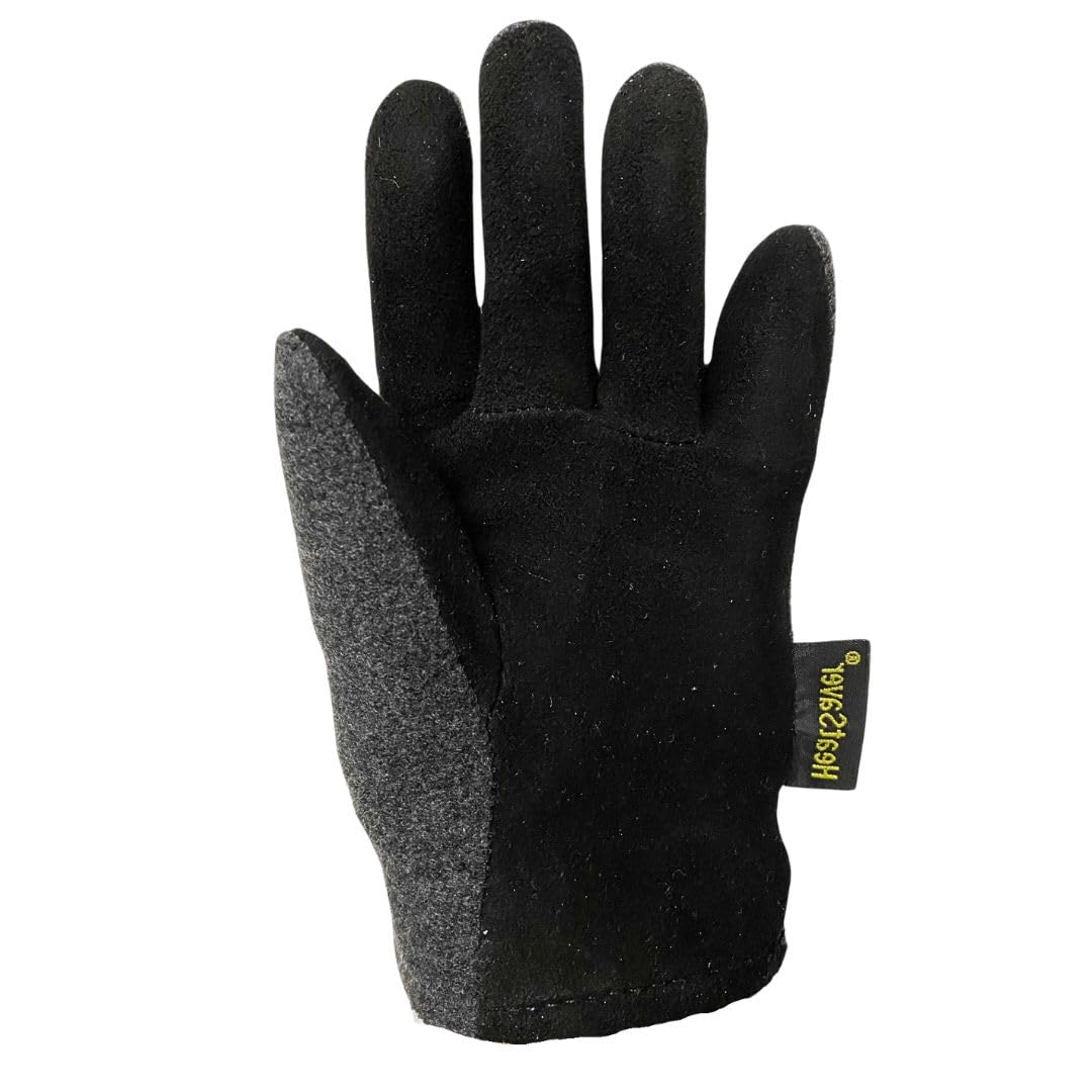Red Steer 150 Youth Deerskin Heatsaver Thermal Gloves, Suede Premium Grade Deerskin Palm, Gray/Black, Suede Fleece, Sizes S-L (3, Black/Gray, Youth Large)