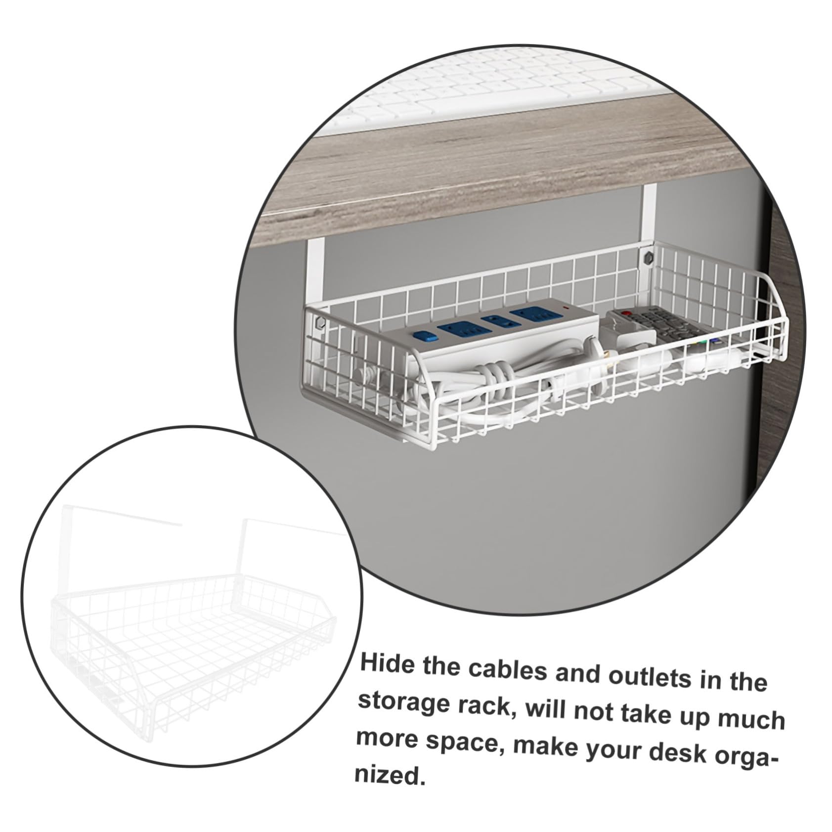 Organiseur de Câbles Bureau en Fer Blanc Stabilité Panier de Gestion des Câbles pour Bureau Rangement Discret et Prises