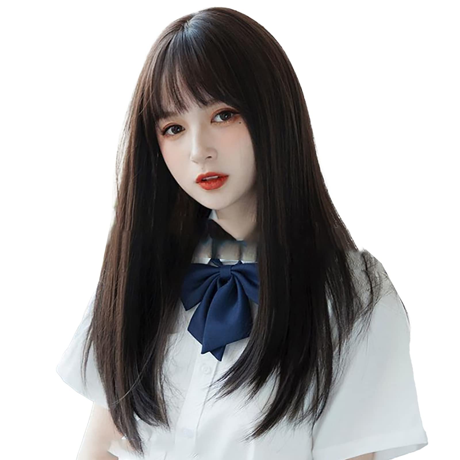Amazon.co.jp: ウィッグ 黒髪 セミロング ストレート ミディアム 前髪