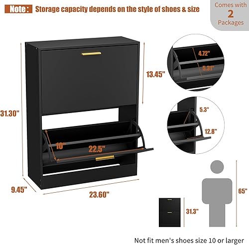 Miniatura 2 de JOZZBY Gabinete para zapatos para entrada, gabinete estrecho de almacenamiento de zapatos con 2 cajones abatibles, organizador de zapatero oculto de