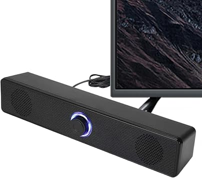 Soundbar Speaker - Wireless Volume Boost System for Heavy Bass Audio | Automatic Volume Control with Connection, Compact TV Soundbar for Projector Computer Laptop Desktop, 11.6x2.2x2.2x2.2 inch Black