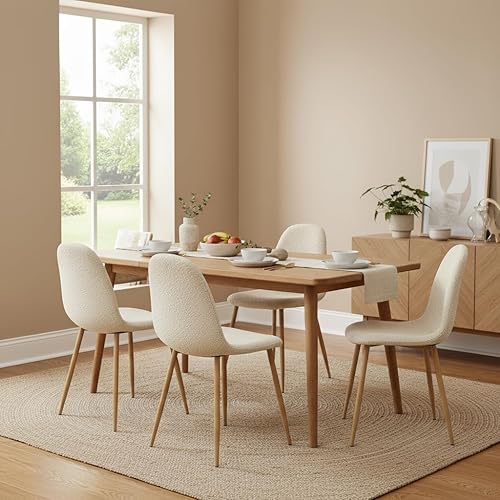 Miniatura 7 de FurnitureR Juego de 4 sillas tapizadas de gamuza moderna de mediados de siglo, sillas de comedor de ocio sin brazos con patas de metal negro para