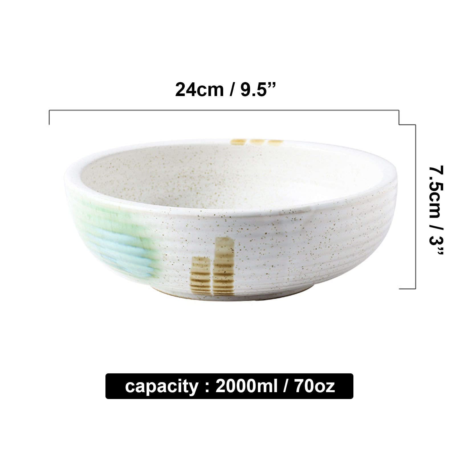 Ensaladera De Pasta De Cerámica Ensaladera Grande De 24 Cm, Ensaladera Extra Grande De Cerámica, Ensaladera Grande De Porcelana Grande, Plato De Ensalada Grande Colorido-2000ml-Blanco (Blanco 2000ml