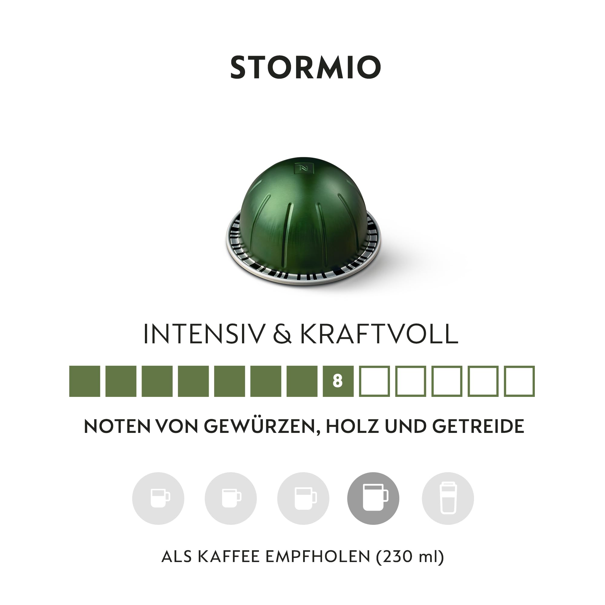 NESPRESSO VERTUO Stormio 100 Kaffeekapseln | Arabica Kaffee, Dunkle Röstung, Intensität 8, Ideal für große Kaffeetasse