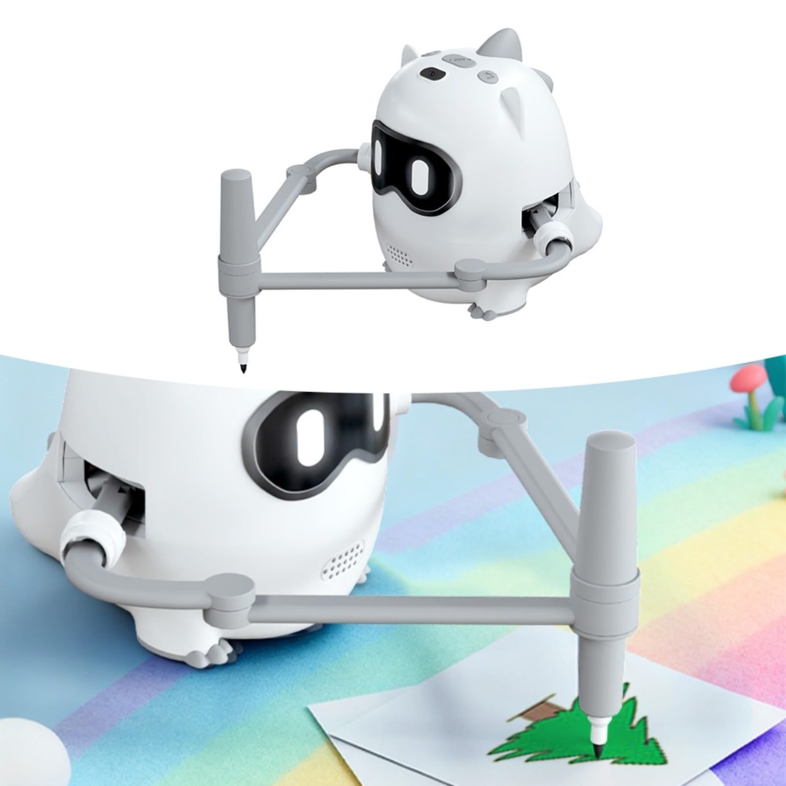 Robot da disegno intelligente con riconoscimento della fotocamera, macchina educativa interattiva per bambini, include 100 carte e 22 penne, materiale ABS per apprendimento domestico (bianco)