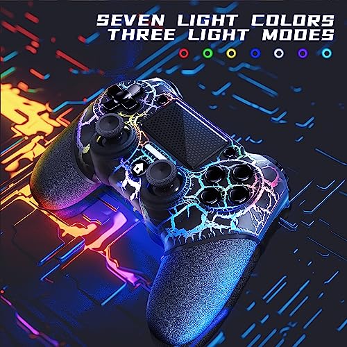 AceGamer Controlador inalámbrico OLED para PS4, diseño personalizado negro agrietado con luz RGB, batería de 1000 mAh, conector de audio de 3.5 mm y función turbo, compatible con PS4/Slim/Pro