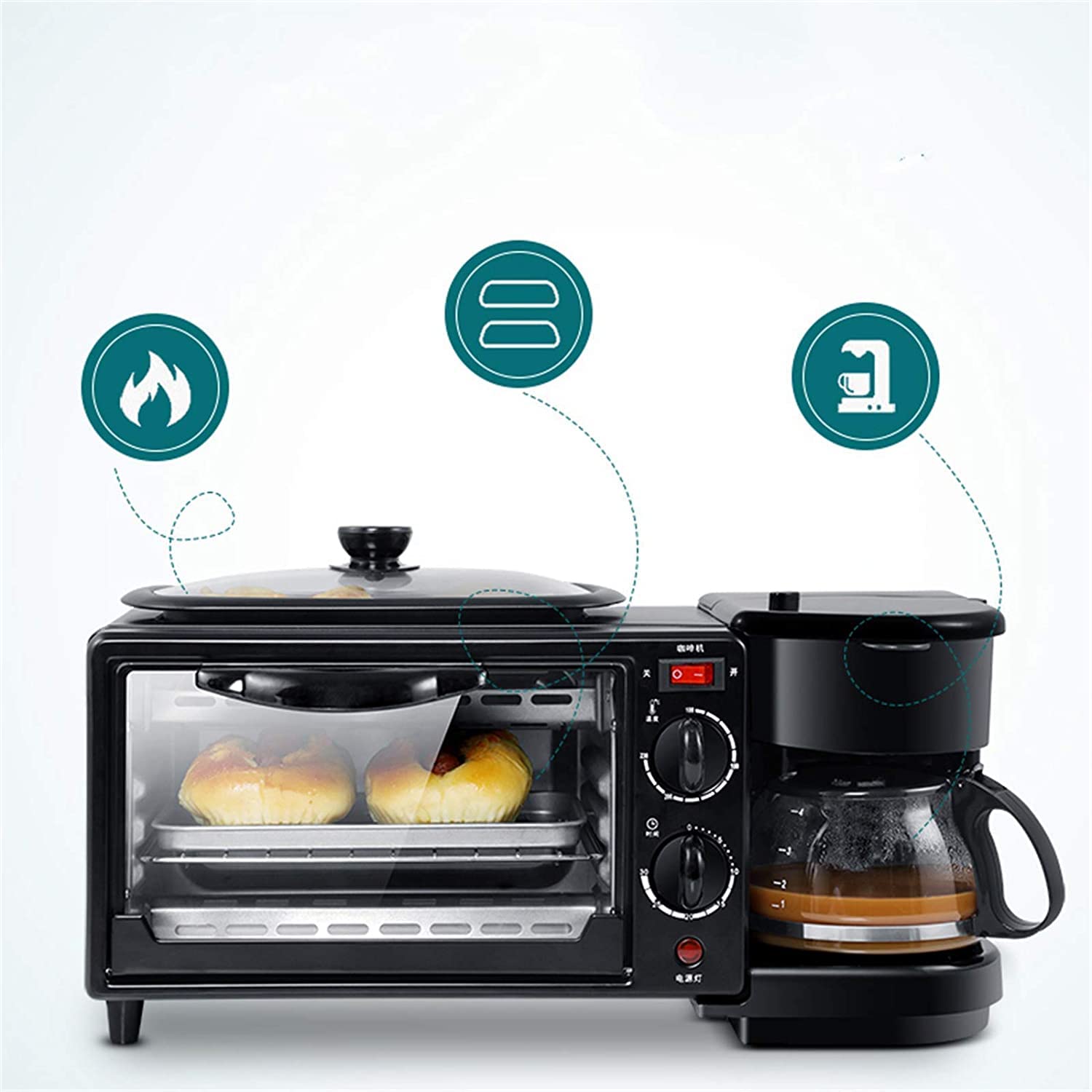Forno Forno Elettrico Singolo Incorporato - Acciaio Inossidabile Premium Convezione Fornello Alogeno Fornello Caffettiera Macchina per La Colazione Multifunzione 3 In1 Utile