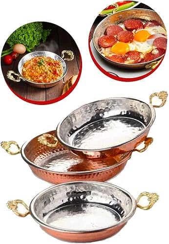 Miniatura 3 de LEVKO Sartén tradicional de cobre auténticas hechas a mano para cocinar, sartén para tortilla de huevo de cobre con asas metálicas ergonómicas,