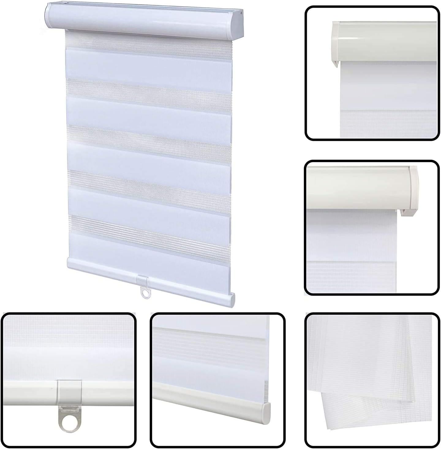 HHongK- Dual Layer Zebra Roller Blinds Shades [(W)36“ x (H)72”] Brown, Cordless, Sheer or Privacy Light Control, Day and Night Window Drapes, Easy to Install, Striped Dove [P/N: ET-ZB-BR-36]