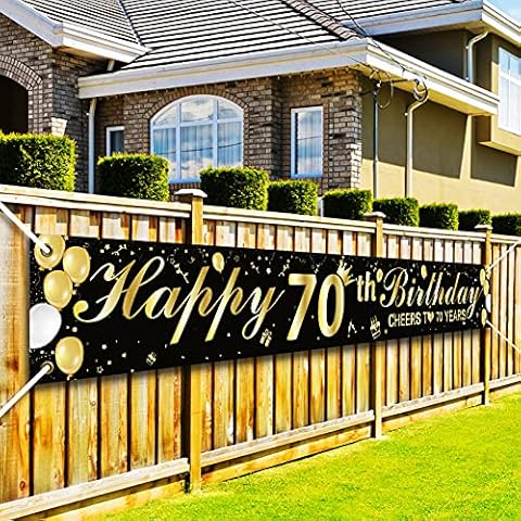 XINDY 70th Birthday Banner Cheers to 70 Years Banner for Women Men 70th Birthday Decoration Black Gold, 70th Birthday Photo Booth Backdrop Background Fabric Banner for Garden Table Wall Decoration Cover