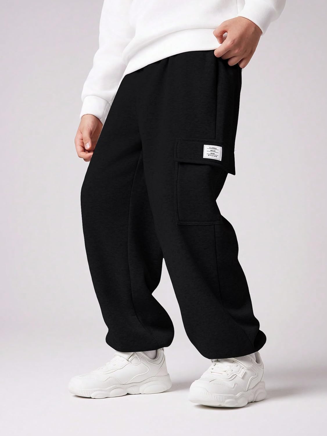 Boy's Wide Leg Cargo Pants Baggy Sweatpants Casual Sports Joggers Big Kids Long Trousers with Pockets - Image 3