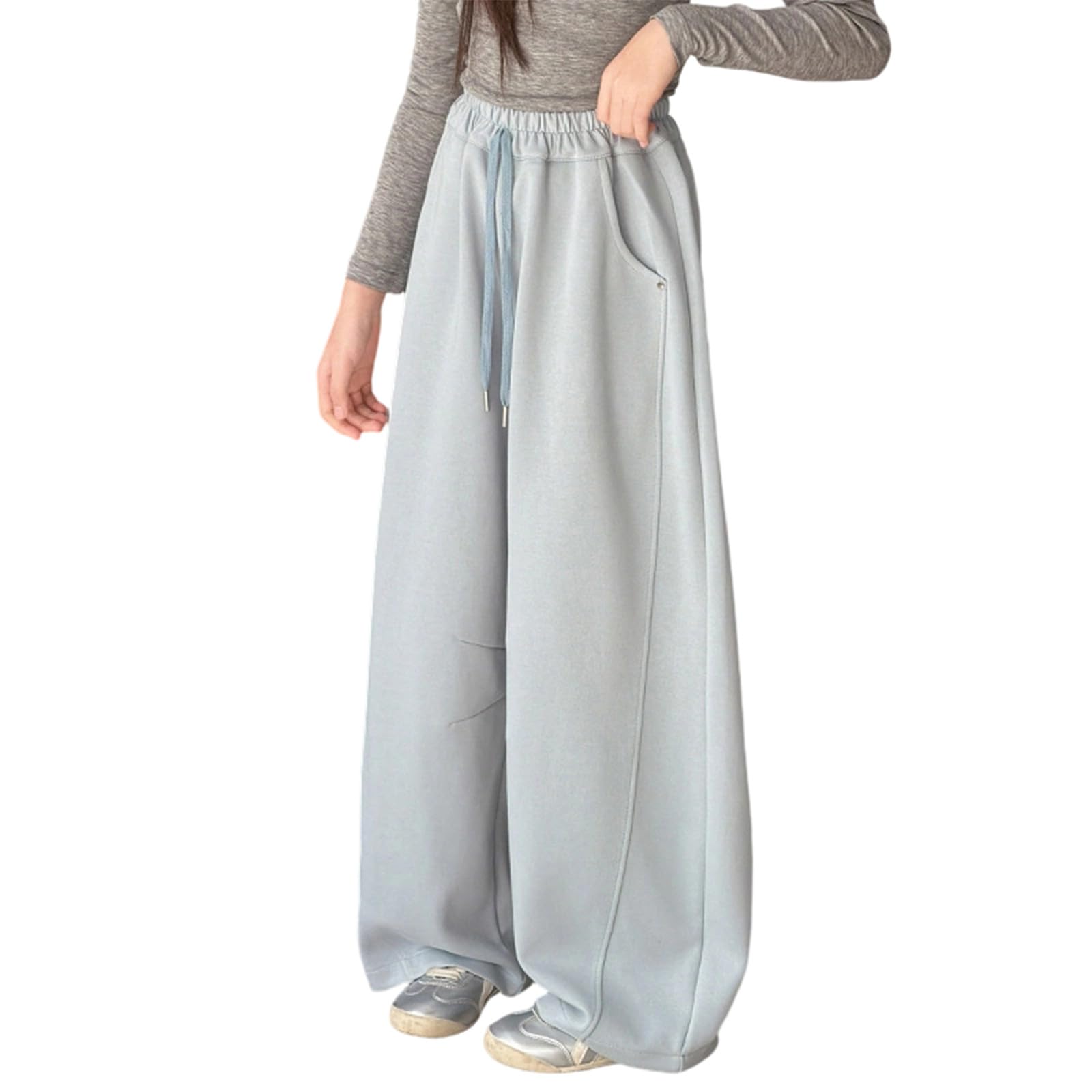Baggy Sweatpants für Kinder und Mädchen, weites Bein, gerades Bein, lockere Passform, weite Beine, trendig, sportlich, bequem, offene Unterseite, offenes Bein, hohe Taille, Yogahose, gestrickt