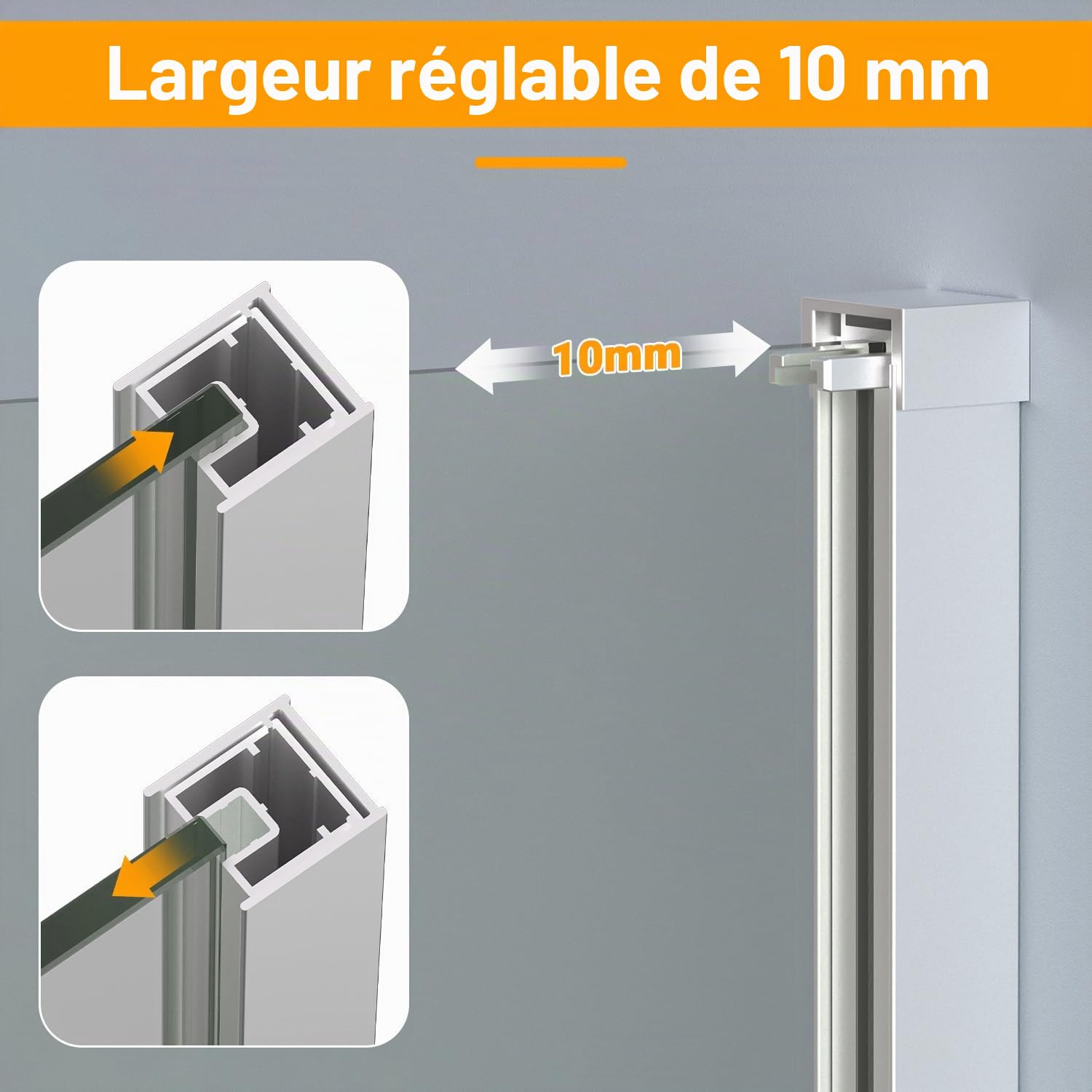 Paroi de douche Walk In 120x200 cm en argent brillant, construction à 3 segments, verre de sécurité ESG de 5 mm, montage gauche/droite, structure stable pour salles de bains modernes