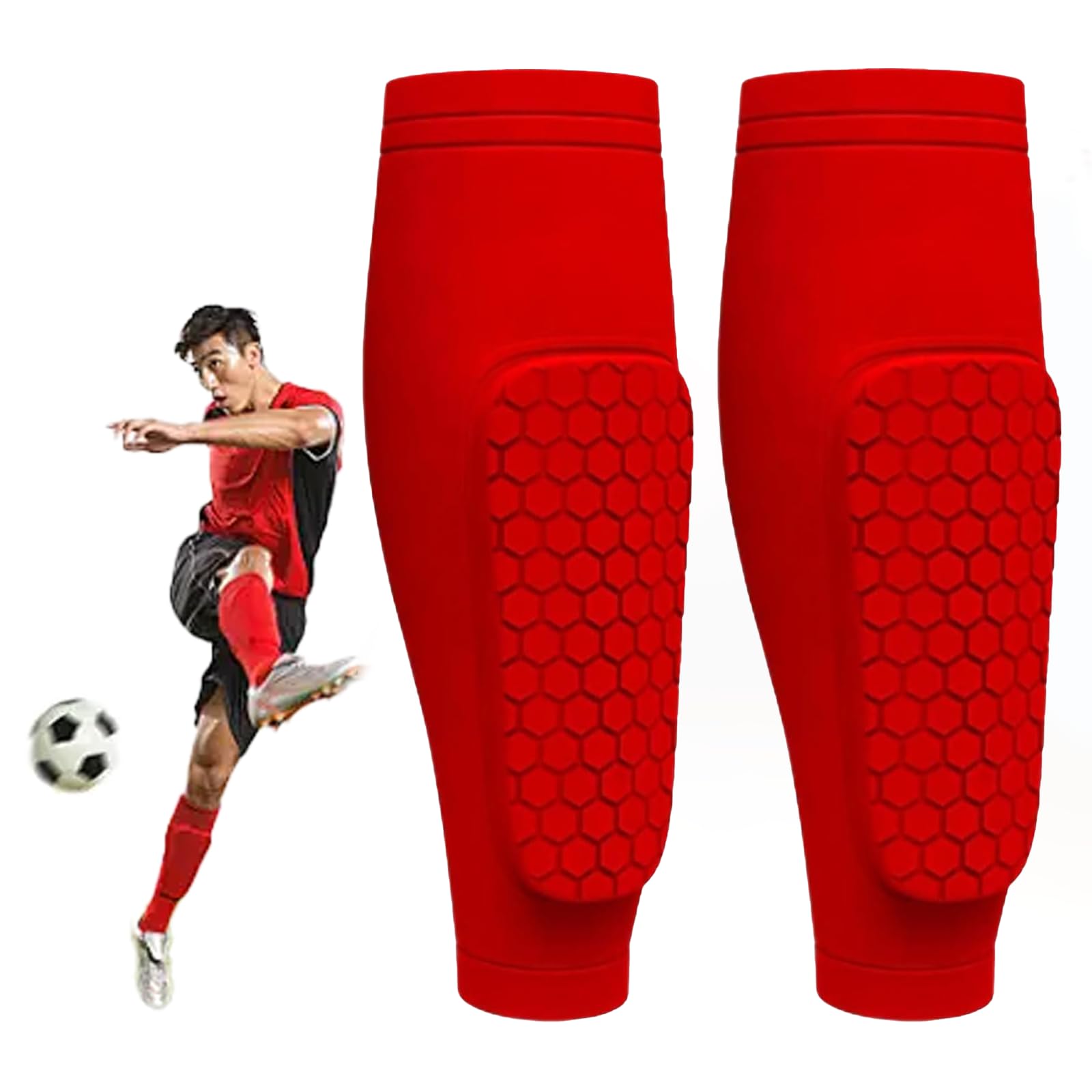 Shindefender Shin Guards, Shin Defender Shin Guards, Shindefender Compression Sleeve with Honeycomb Pads for Soccer, Skiing,Hockey, Boxing (Red, XL)