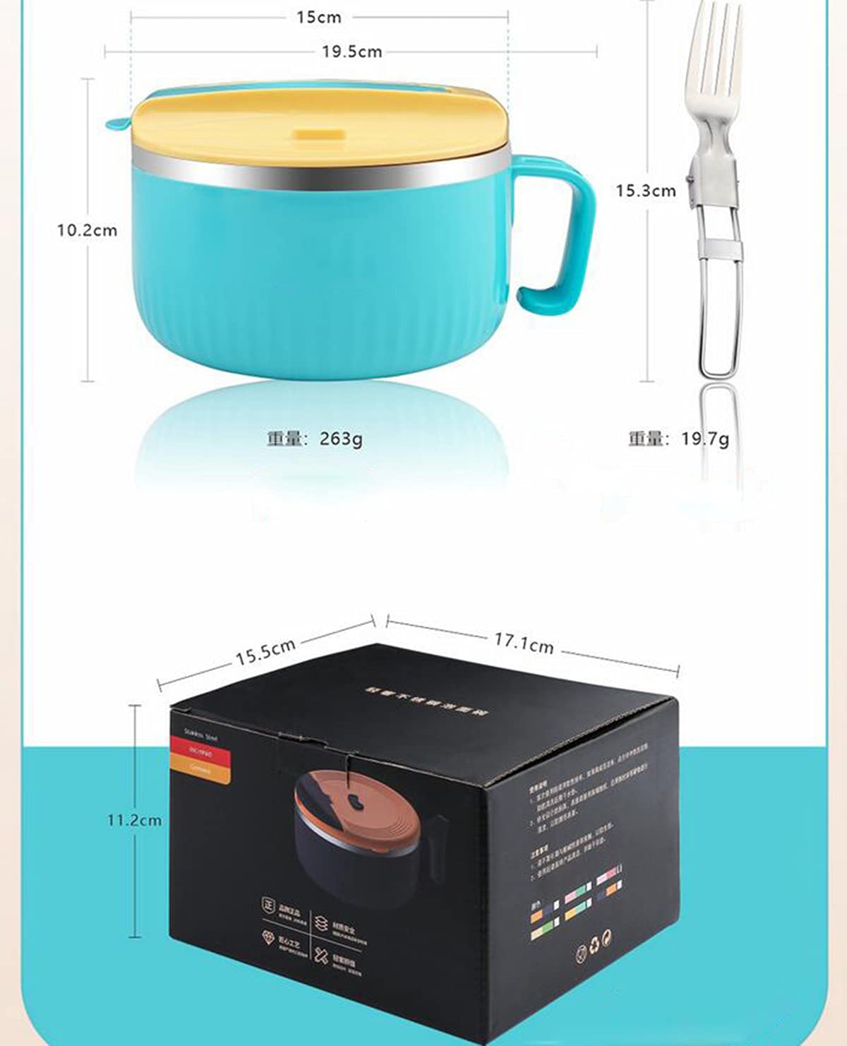 Ciotola Per Noodle In Acciaio Inossidabile 304 Con Coperchio, 1000 Ml, Doppio Strato Termico, Maniglia Anti-scottatura, Colore Argento