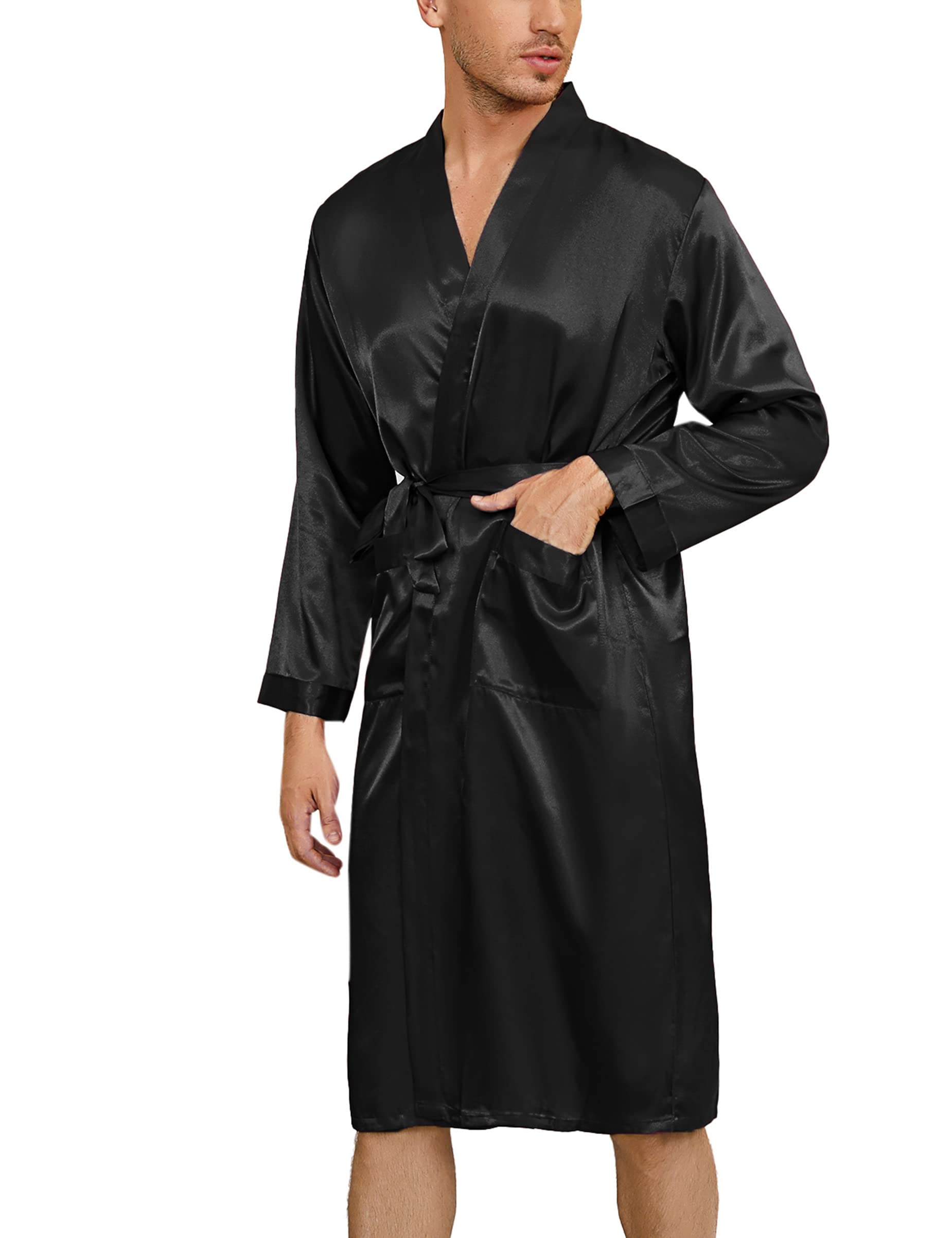 Irdcomps Bata de Hombre Verano Kimono de Satén Bata Baño Larga para Casa Pijama Seda Pijamas para Hombre