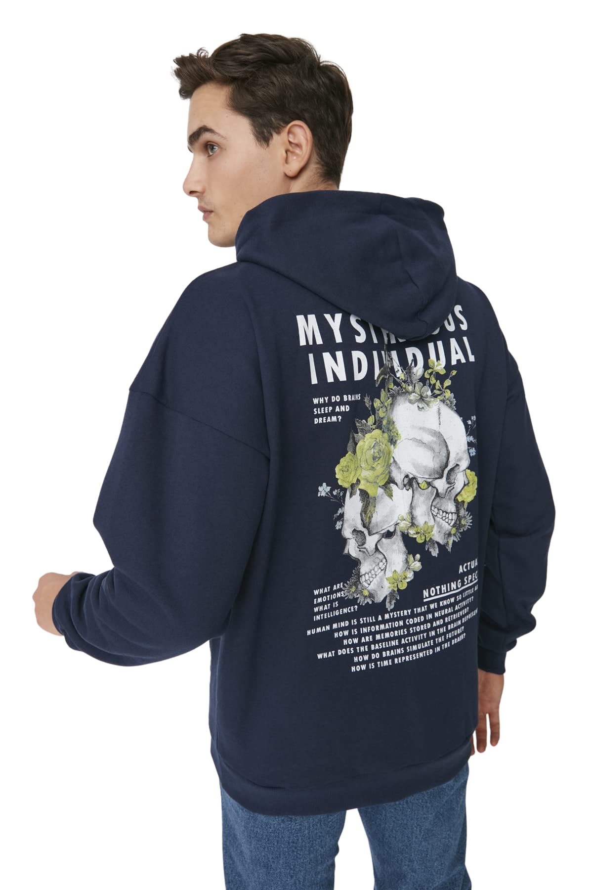 Trendyol Herren Navy Motto Lange Ärmel Plus Size Sweatshirts
