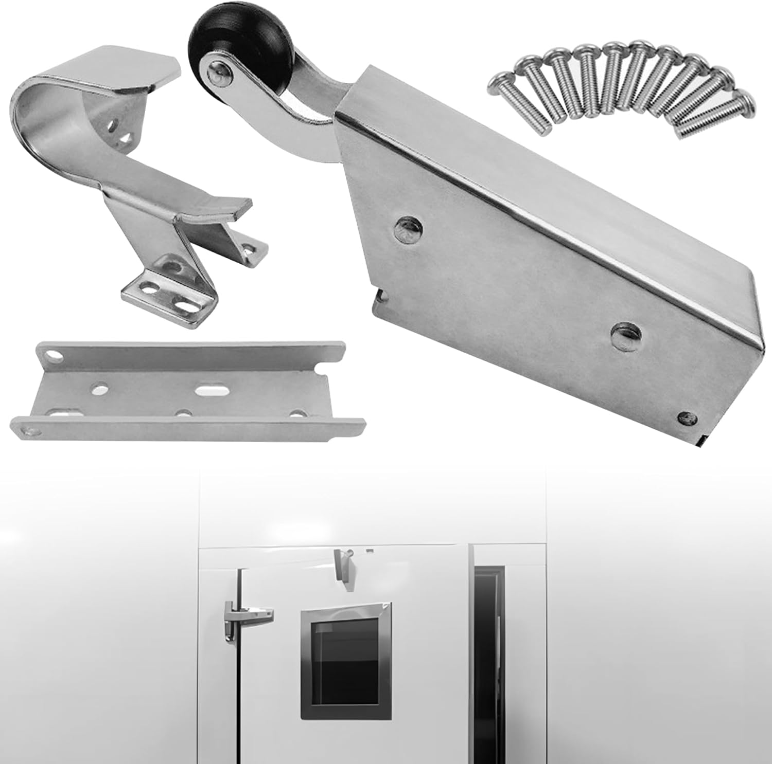 Hydraulic Door Closers Stainless Steel Anti-Oxidation Automatic Door Closer with 10 Pcs Hex Screws Heavy Duty Efficientive Noiseless Freezer Door Closeror, Door Closer