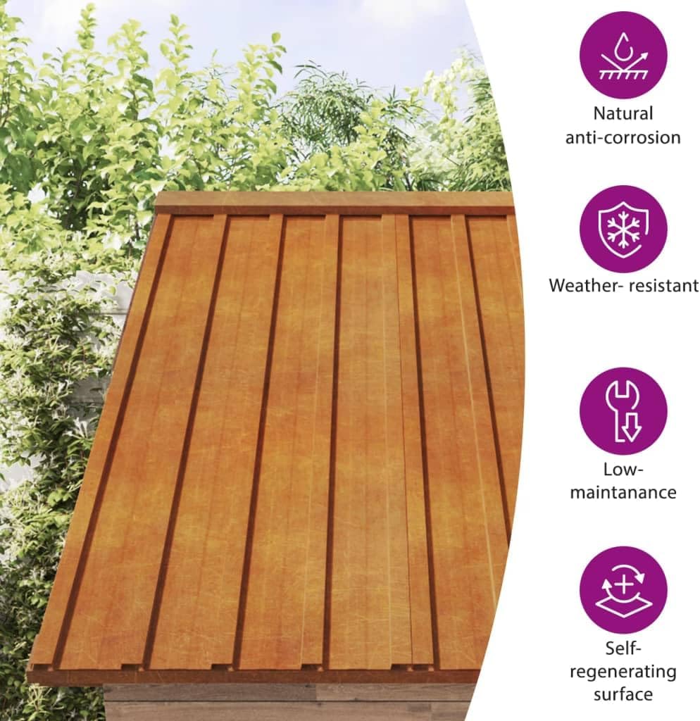 vidaXL Corten Steel Roof Panels - 12 Sheet Set, Rust Brown Corrugated Roofing for Sheds & Commercial Buildings, 39.4" L x 17.3" W
