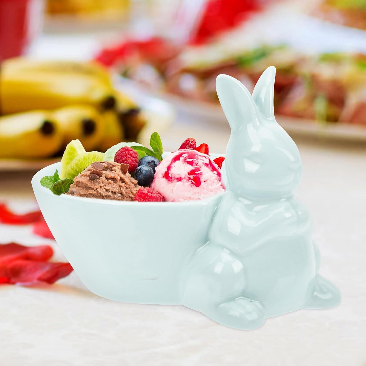 Easter Ceramic Rabbit Bowl Blue Small Salad Bowl Novelty Tableware for Spring Party and Home Dining